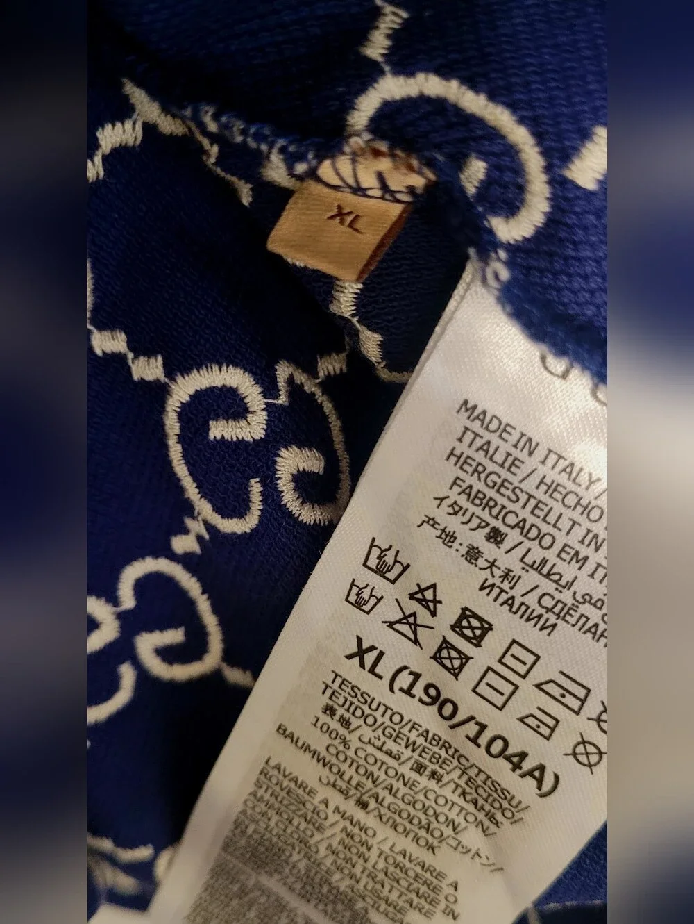 🇮🇹 Gucci Navy Blue GG 👕Jacquard Polo with Cream Collar🇮🇹